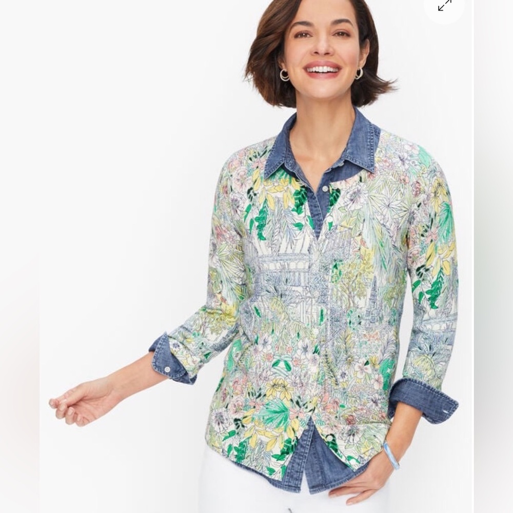 NWOT‎ Talbots 2XP Cardigan Glasshouse Garden Floral Novelty Print Sweater